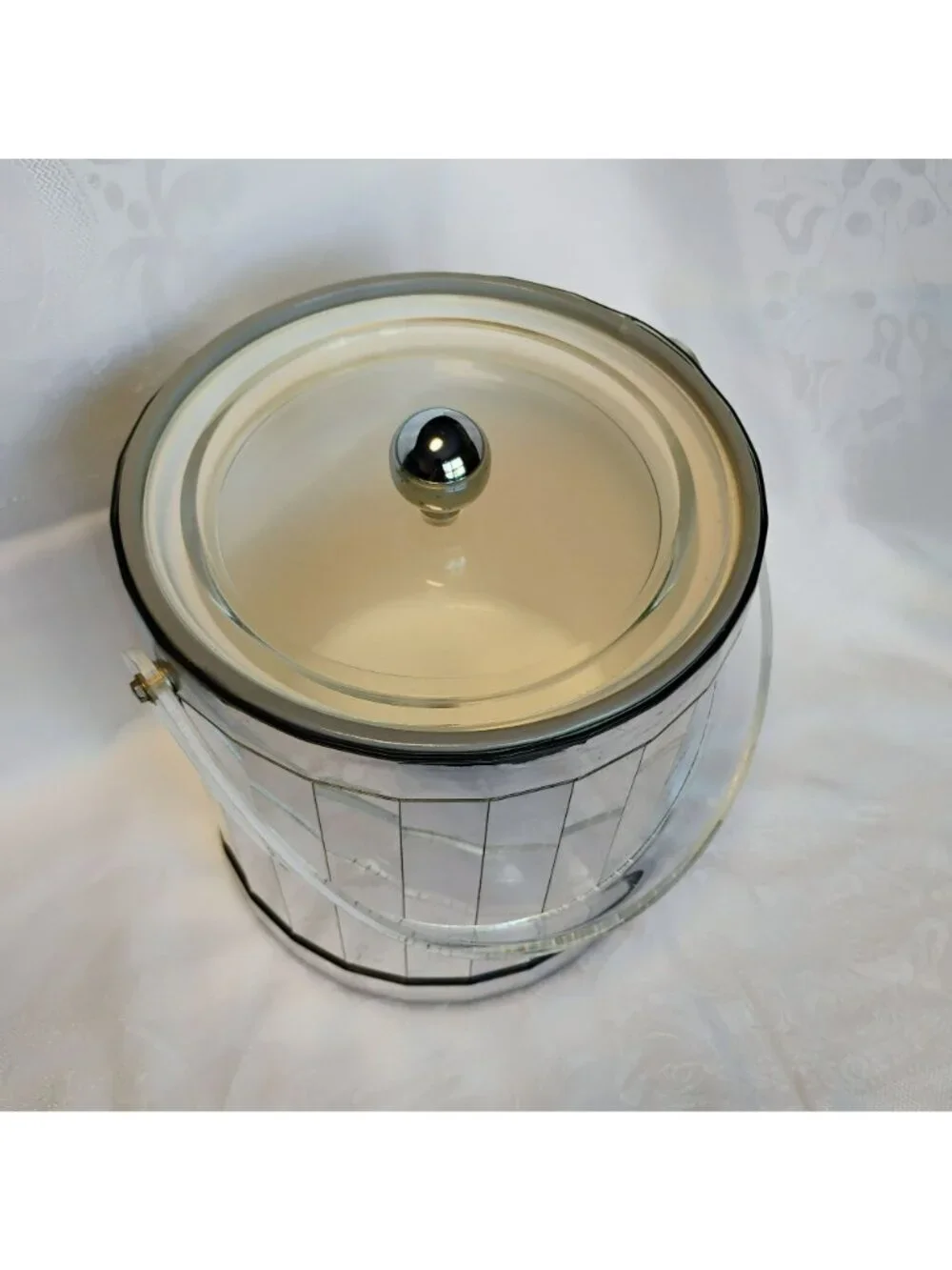 Vintage Georges Briard Silver Mirrored Ice Bucket, Mid-Century Modern Disco Ball